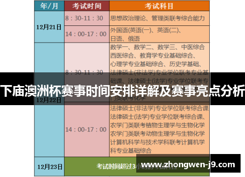 下庙澳洲杯赛事时间安排详解及赛事亮点分析