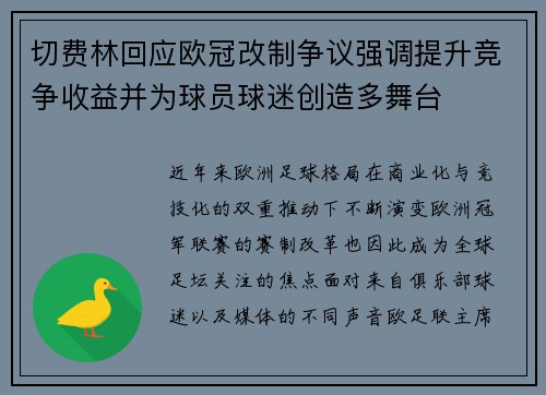 切费林回应欧冠改制争议强调提升竞争收益并为球员球迷创造多舞台